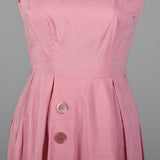 1950s Pink Polished Cotton Dress with Large Buttons