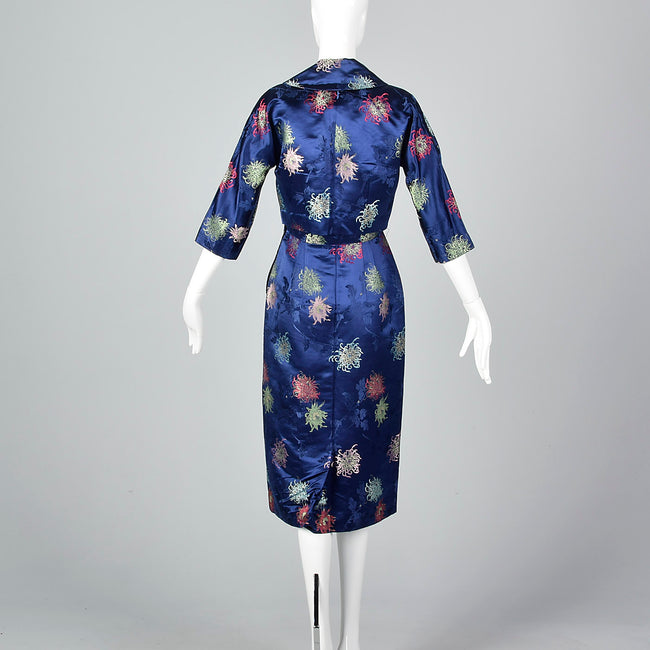 1960s Blue Brocade Dress with Matching Jacket