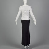1990s Saks Fifth Ave White Lace Top with Black Mermaid Skirt