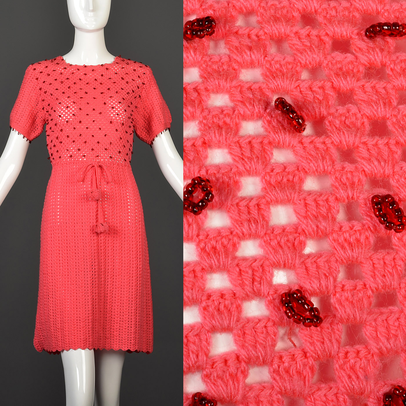 1950s Pink Crochet Dress
