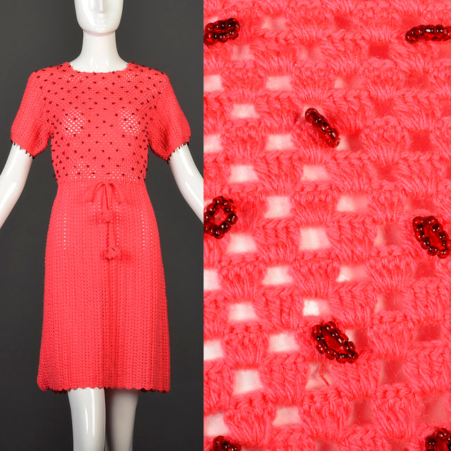 1950s Pink Crochet Dress