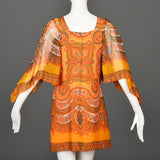 1960s Saks Fifth Avenue Silk Micro Mini Dress with Angel Sleeves