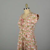 XL 1950s Day Dress Floral Cotton Pink Shirtwaist Lightweight Fit and Flare