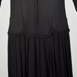 Medium 1990s Dress Black Beaded Crepe Quarter-Sleeve LBD