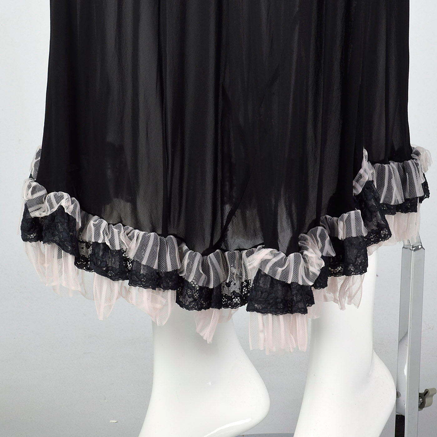 1930s Sheer Black Bias Cut Slip with White Trim