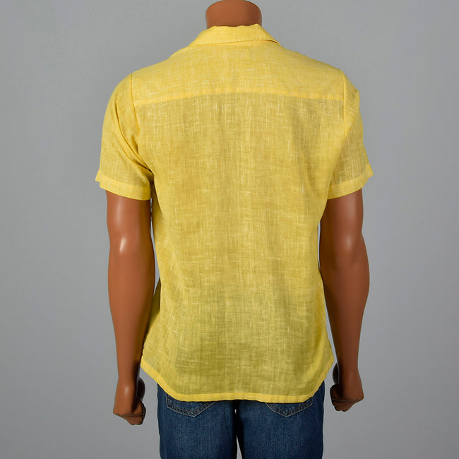 1960s Mens Yellow Semi Sheer Short Sleeve Shirt