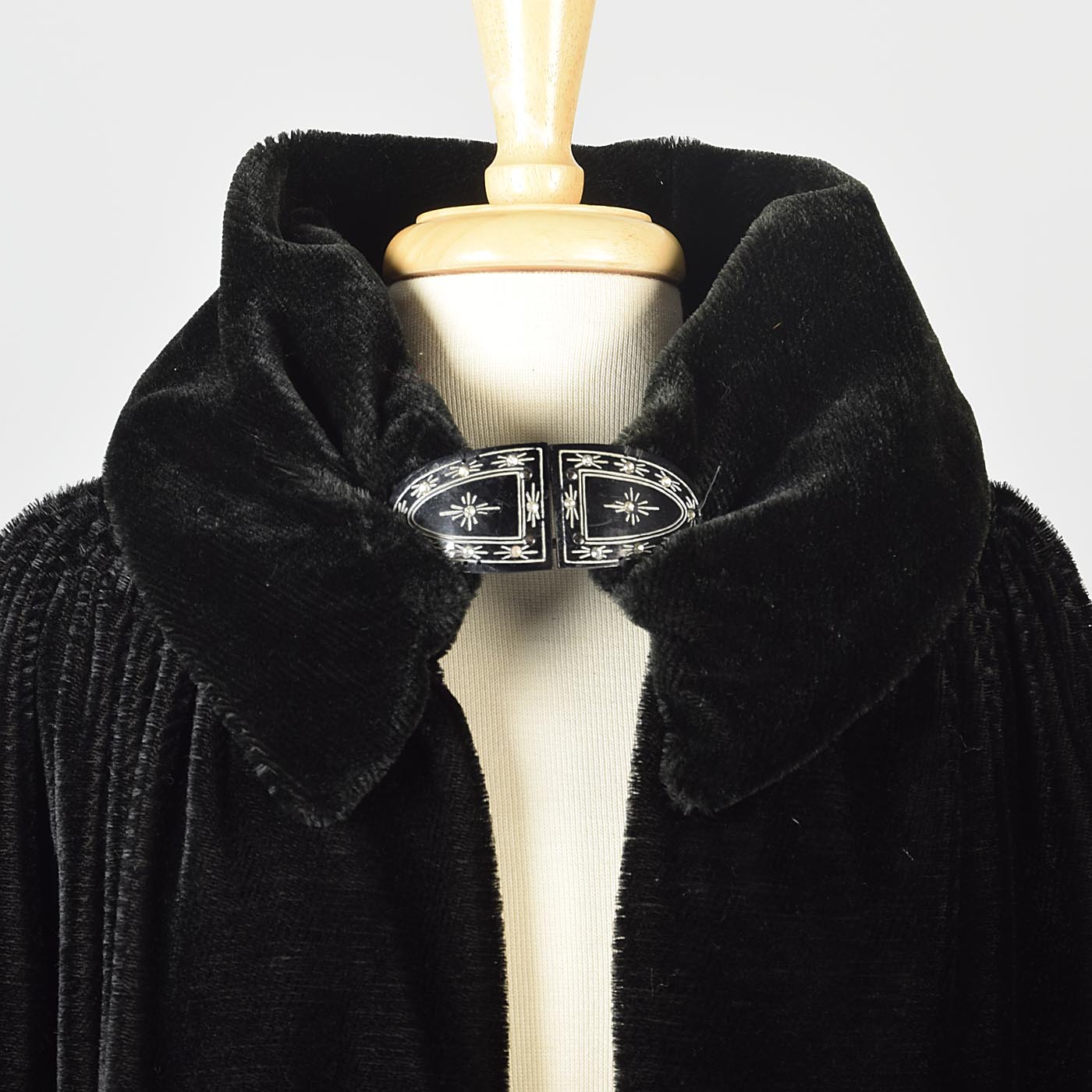 1920s Mohair Velvet Cape with Decorative Buckle