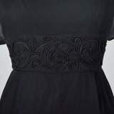 1950s Black Silk Dress with Soutache Trim Waist
