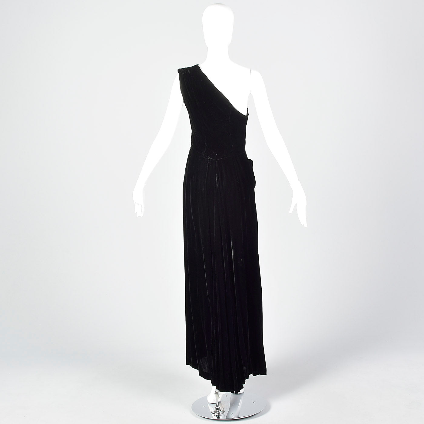 1940s Asymmetric Black Silk Velvet Dress Style & Salvage 1940s Asymmetric Black Silk Velvet Dress Style & Salvage
