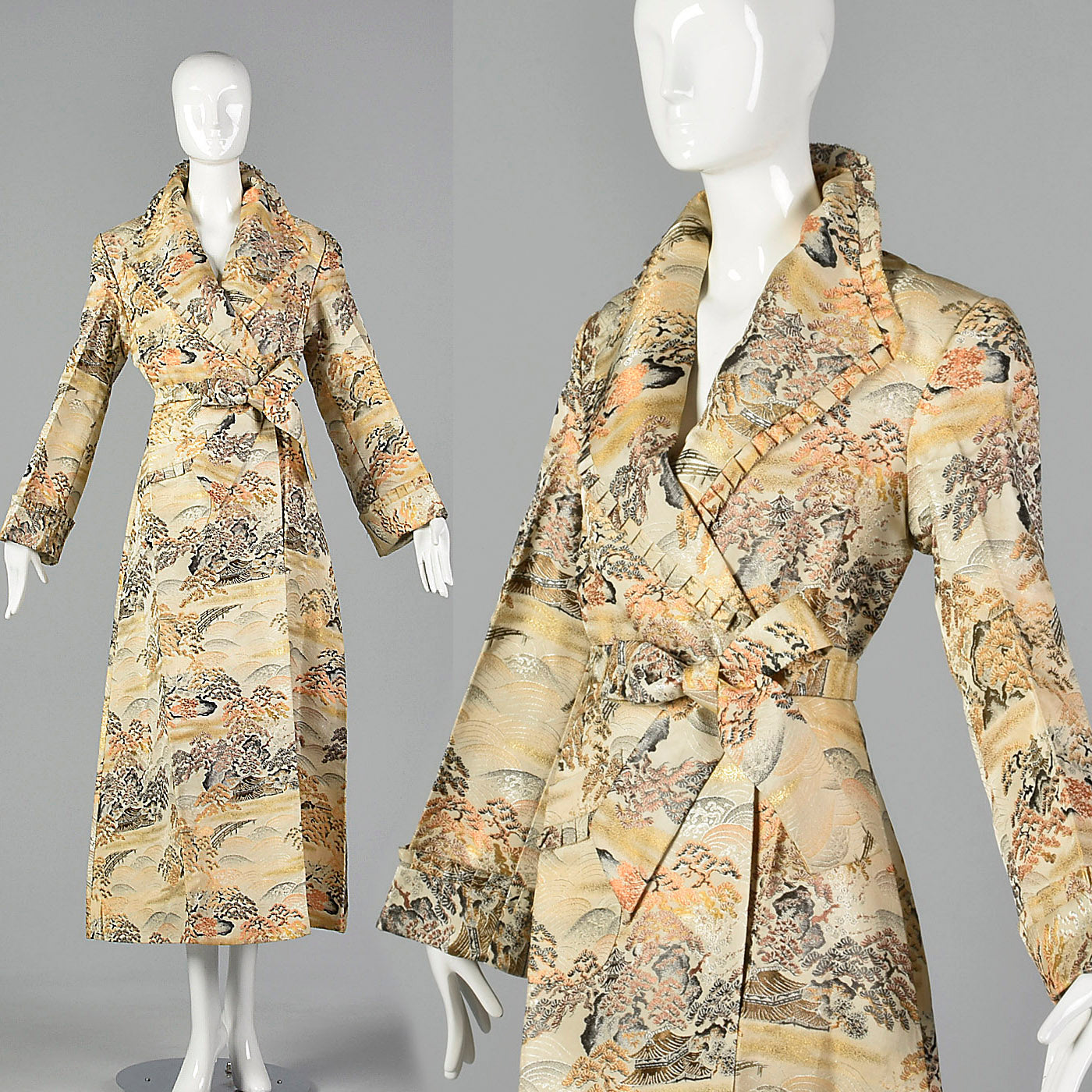 1950s Metallic Brocade Robe in Landscape Motif