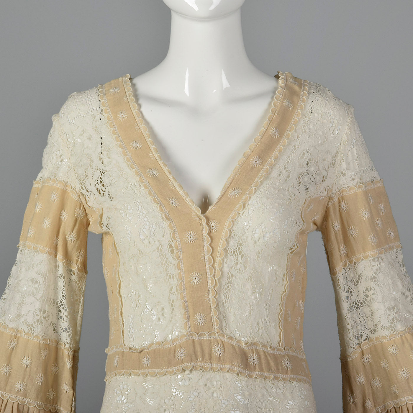 1970s Bohemian Dress with Sheer Lace Panels