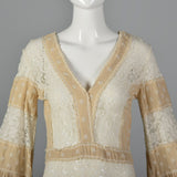 1970s Bohemian Dress with Sheer Lace Panels