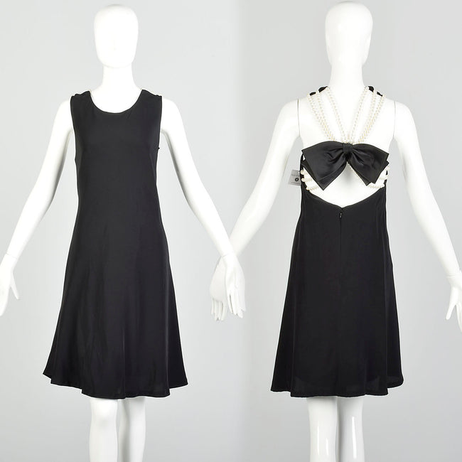 Medium 1980s Victor Costa Pearl Back LBD Sexy Cocktail Little Black Dress