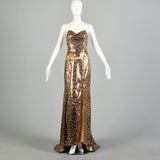 Medium 2000s Strapless Sequin Gown Leopard Evening Dress Goddess Formal Puddle Train