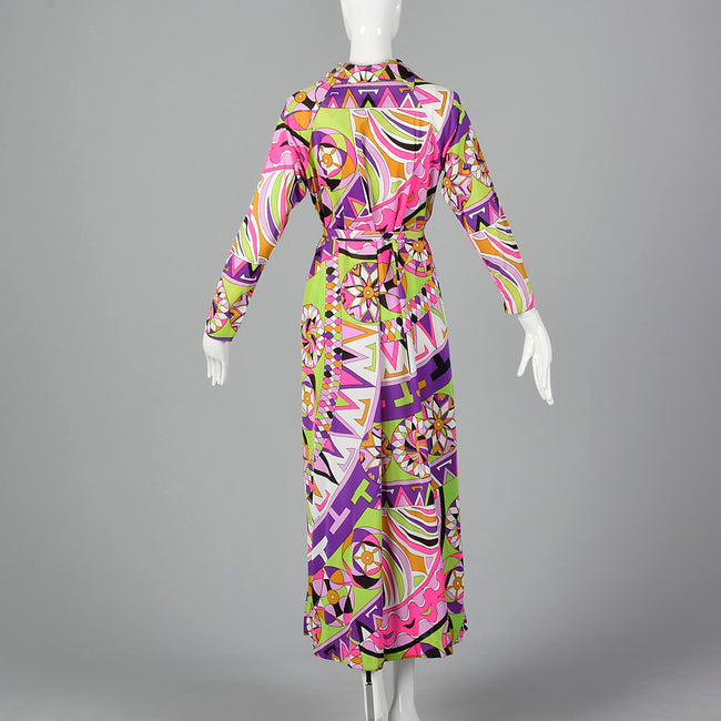 1970s Saks Fifth Avenue Nylon Lounge Dress with Zip Front