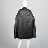 OSFM 1970s Black Animal Print Cape Goth Cloak Attached Neck Tie Vegan Leather
