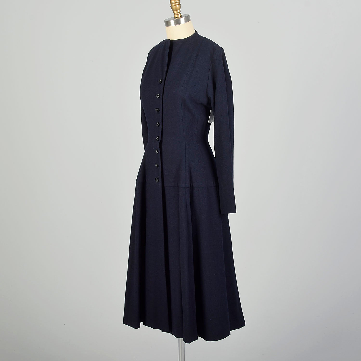 XXS 1950s Navy Blue Princess Coat Hourglass Coat Dress Winter Weight Wool