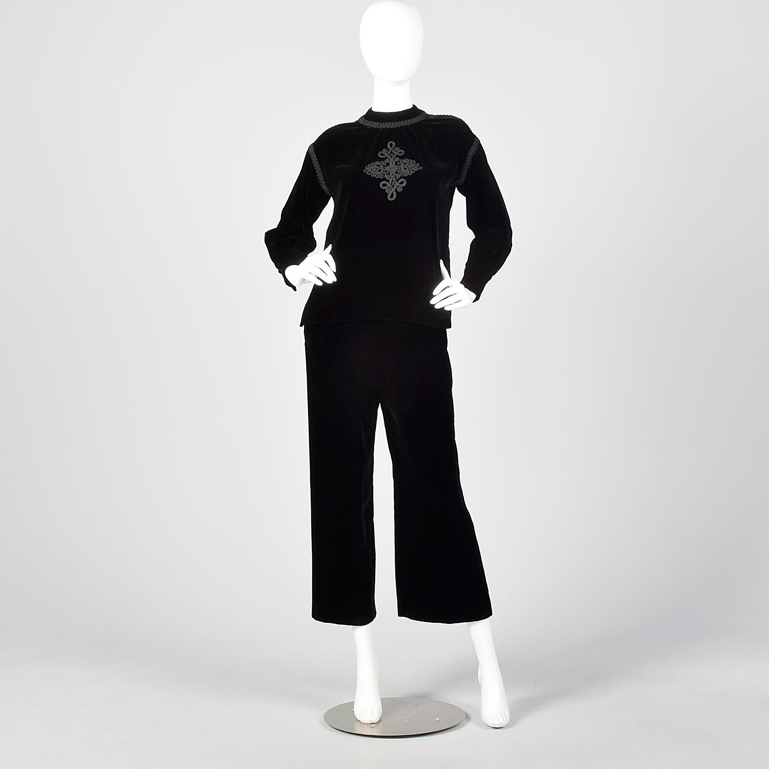 Small 1960s Black Velvet Two Piece Ensemble