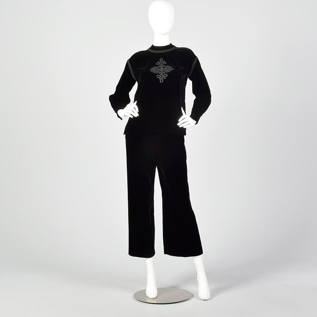 Small 1960s Black Velvet Two Piece Ensemble