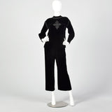 Small 1960s Black Velvet Two Piece Ensemble