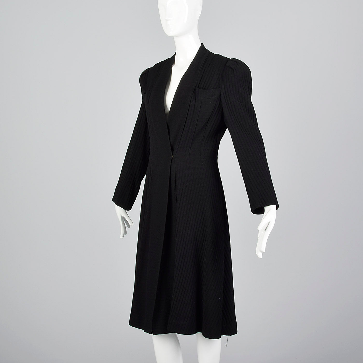 1940s Black Striped Wrap Coat