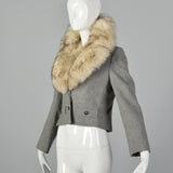 Small 1970s Wool Crop Jacket with Fur Collar