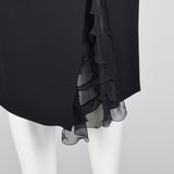 Emanuel Ungaro Black Silk Pencil Skirt with Sheer Silk Ruffle Slit