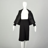 Medium 1970s Pauline Trigere Black Linen Skirt Set Sexy Jacket Classic Bias Cut Flirty Skirt