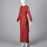Adele Simpson Red Evening Dress with Golden Raindrops