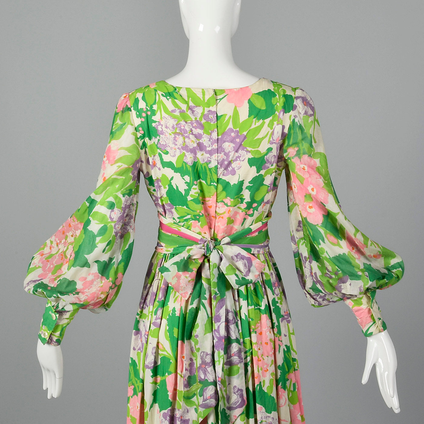 1970s Floral Maxi Dress with Bishop Sleeves