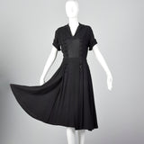 1950s Black Dress with Double Breasted Decorative Buttons