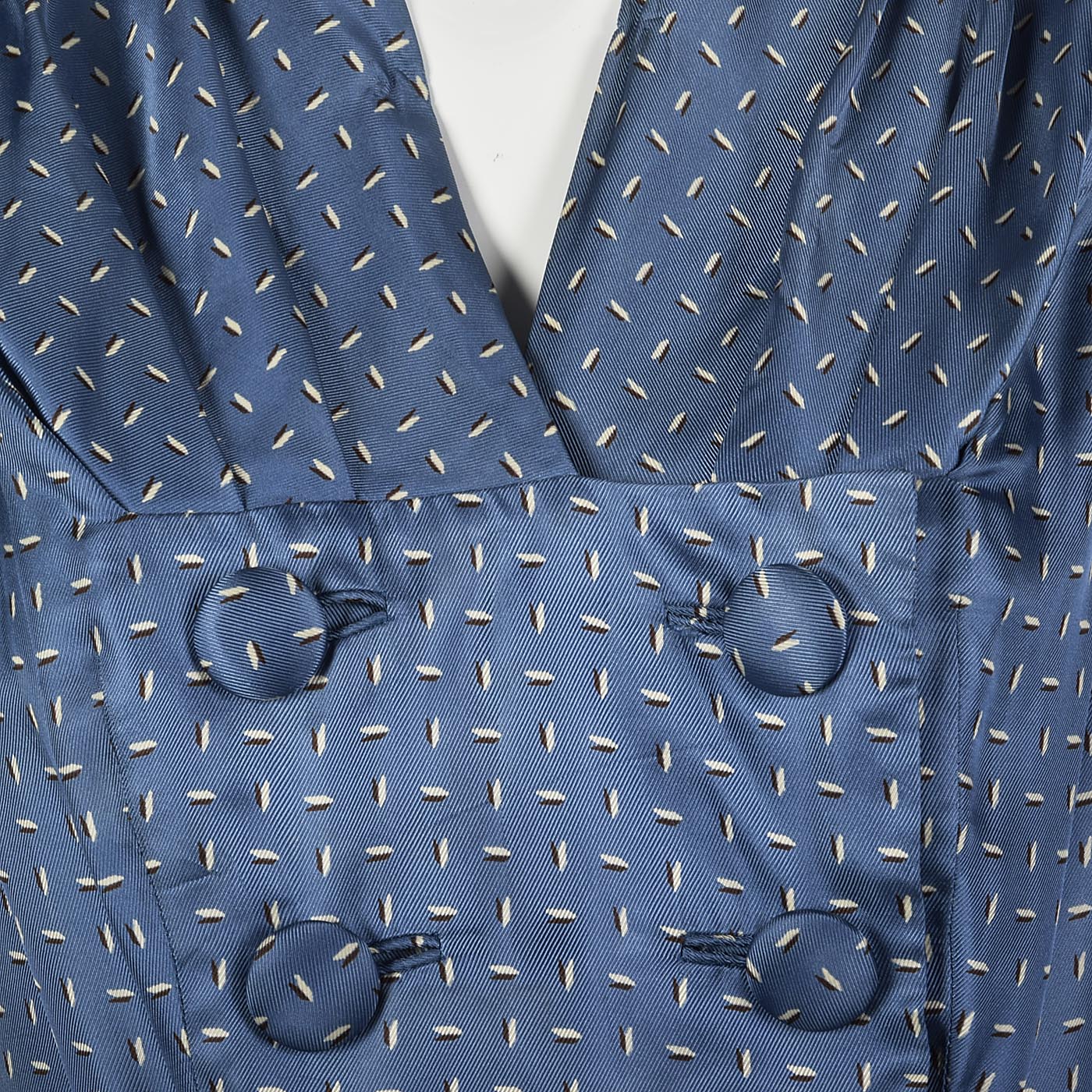 1950s Blue Silk Dress with Hourglass Shape