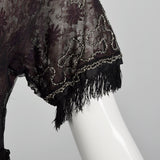 XS-Small 1910s Black Lace Overlay Beaded Dress