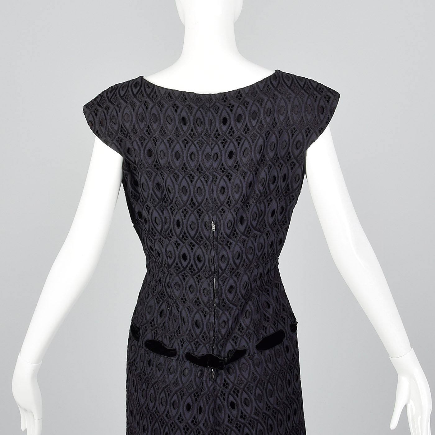 1950s Navy and Black Eyelet Dress with Drop Waist Illusion
