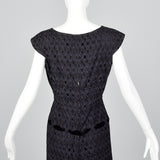1950s Navy and Black Eyelet Dress with Drop Waist Illusion