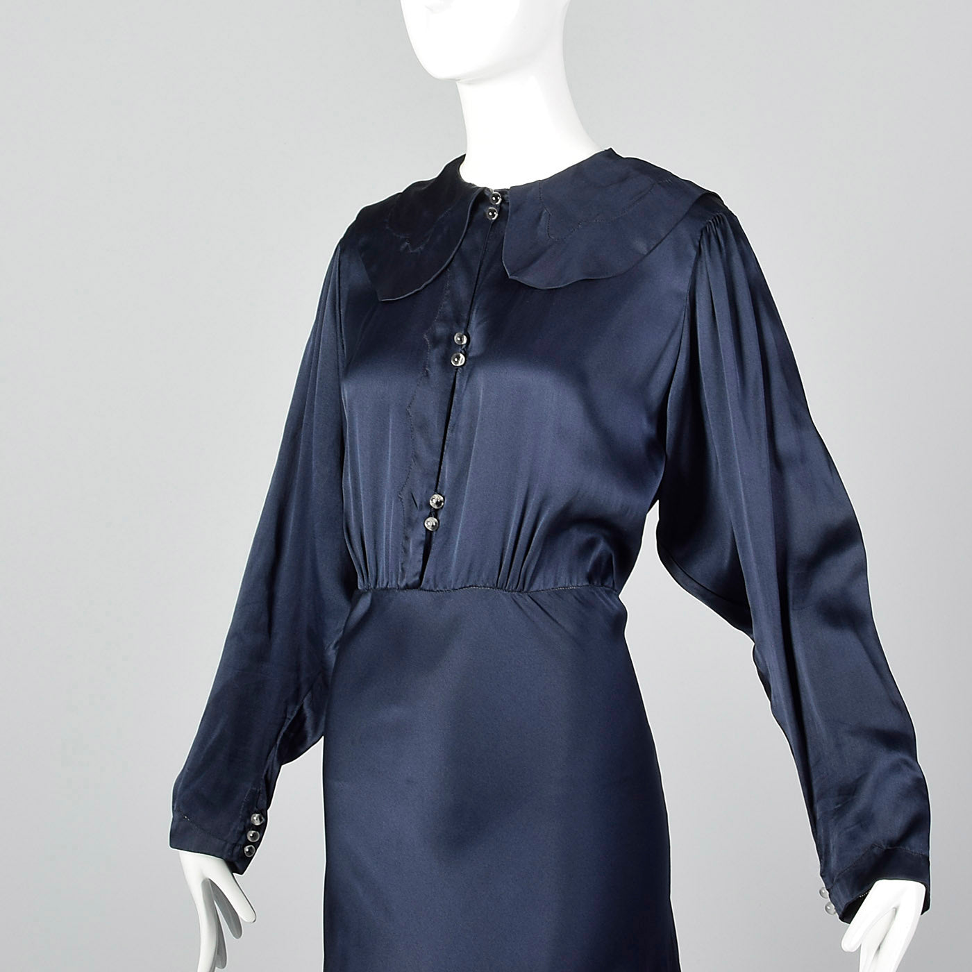 1930s Glamorous Navy Silk Dress