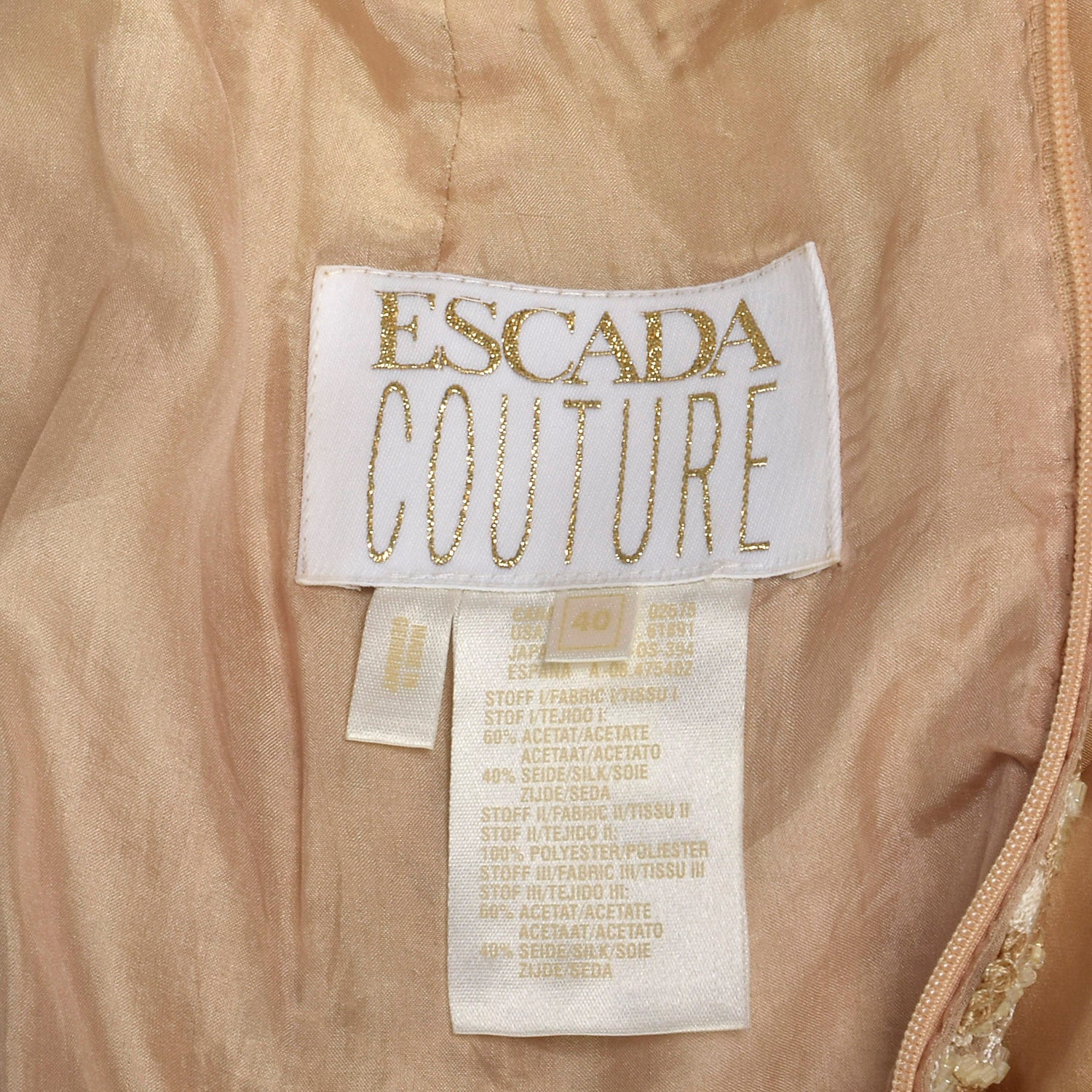 Medium 1990s Escada Couture Dress Blush Summer Short Sleeve Beaded Evening Gown