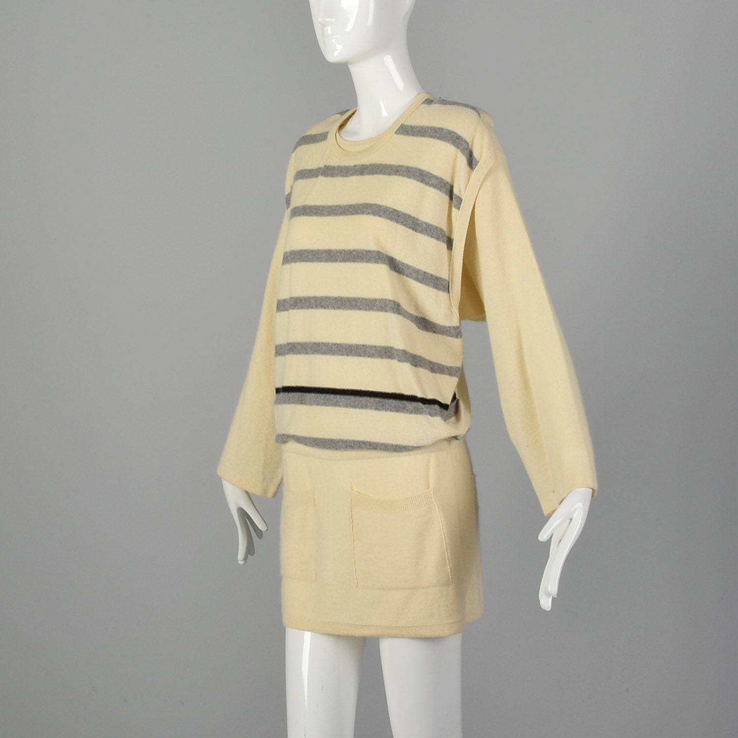 Medium Sonia Rykiel 1980s Cream Striped Tunic Sweater