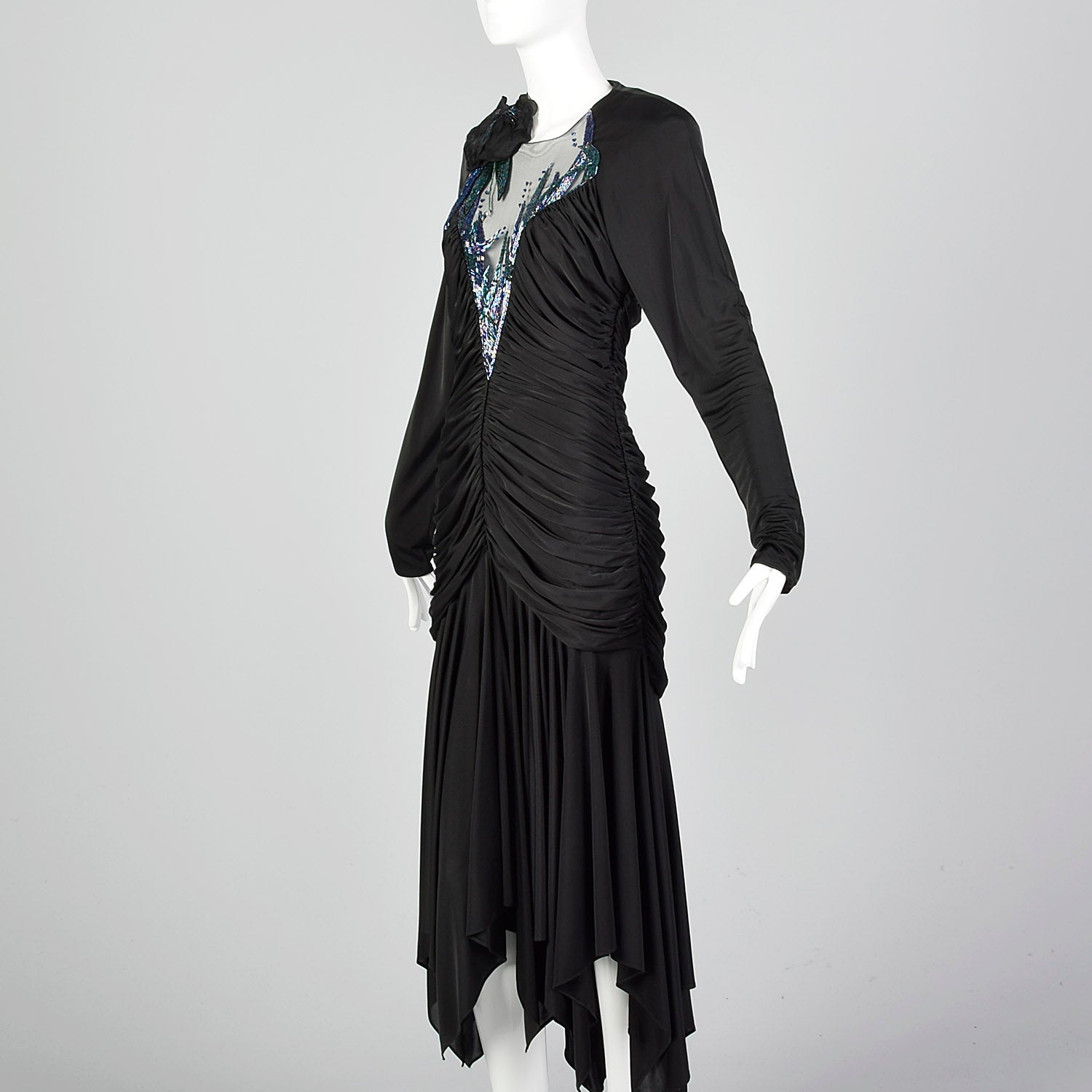 1980s Casadei Black Beaded Dress