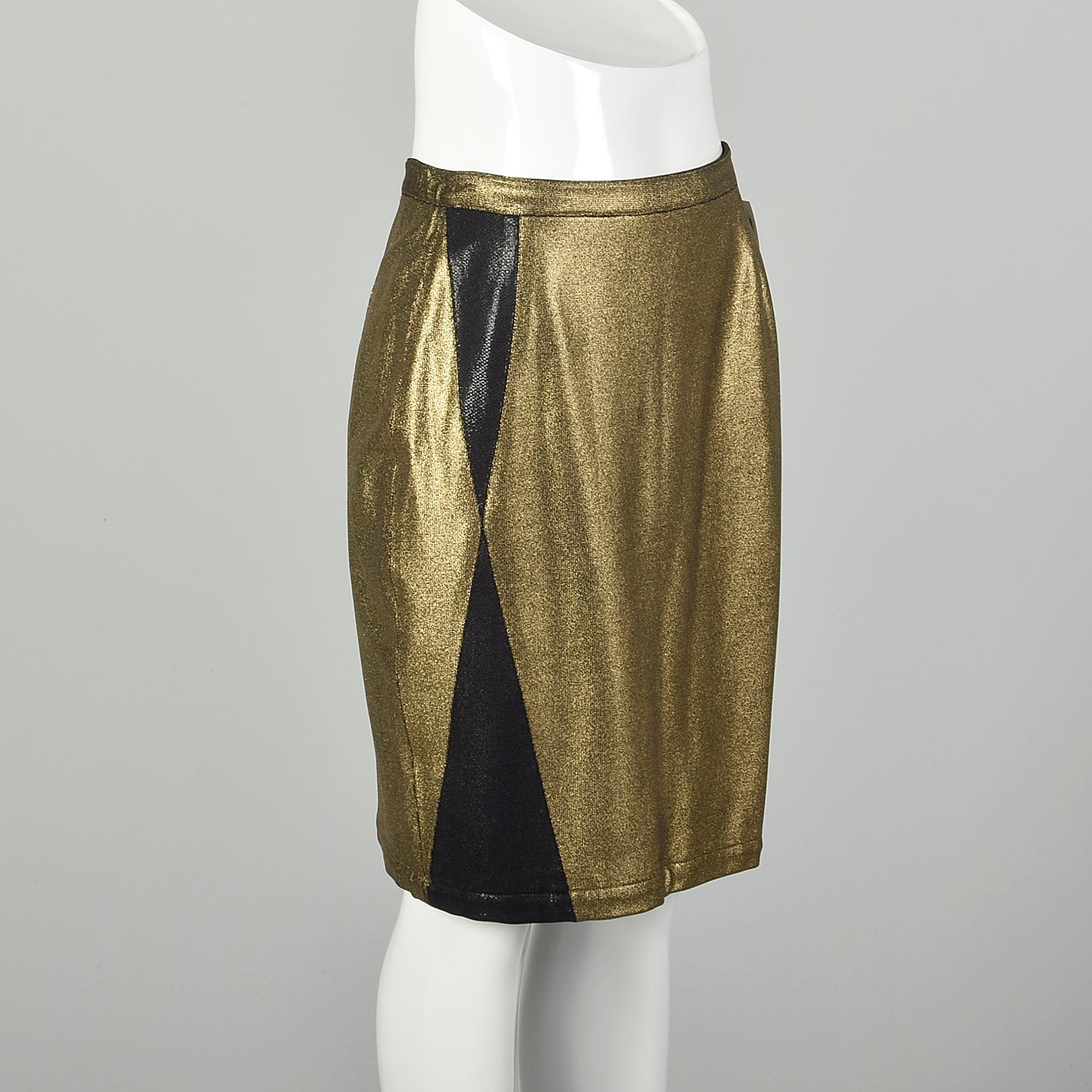 Medium 1990s Gianni Versace Pencil Skirt Metallic Gold Black Embellishments