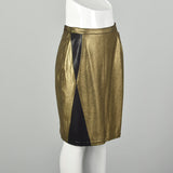 Medium 1990s Gianni Versace Pencil Skirt Metallic Gold Black Embellishments