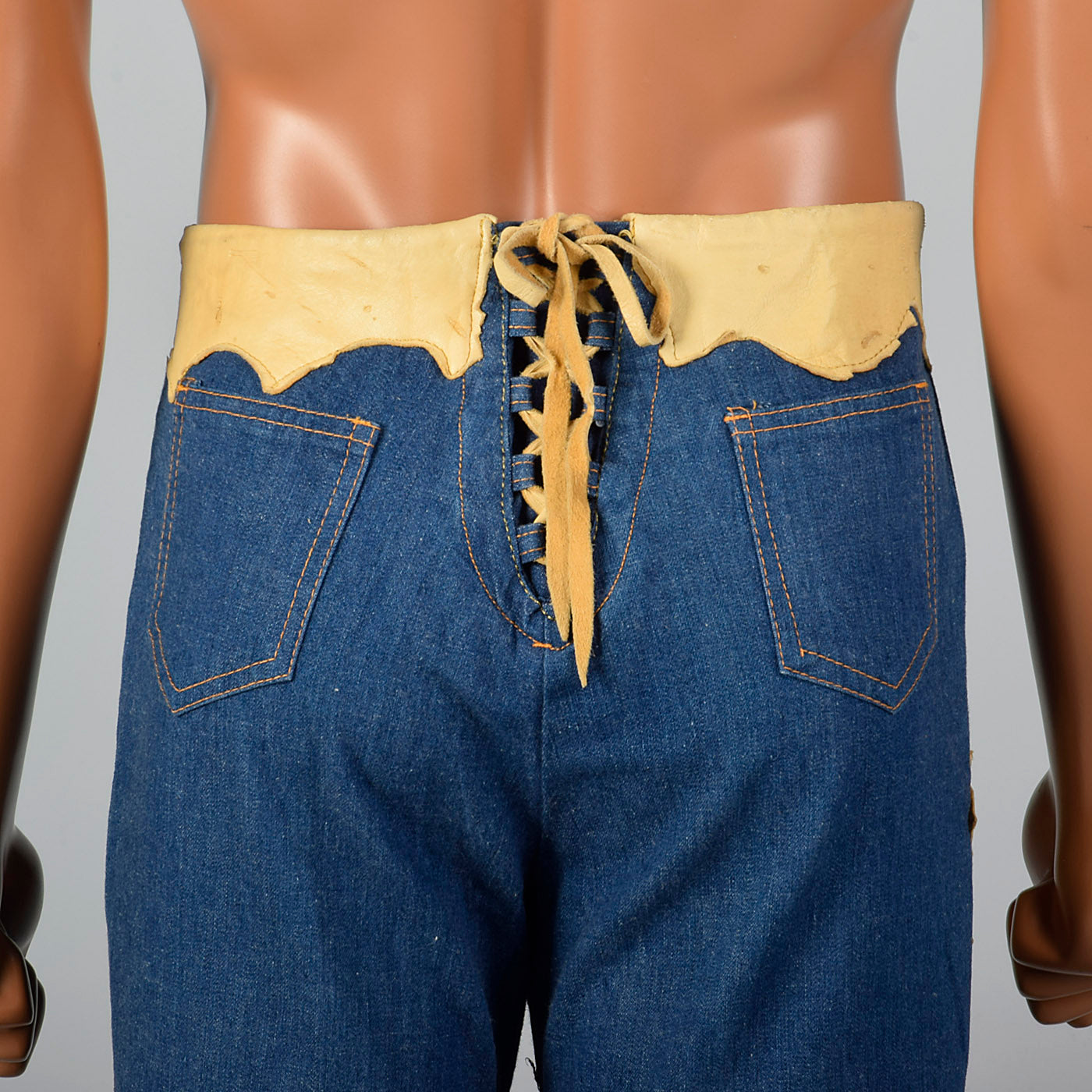 1970s Mens Bell Bottom Jeans with Lace Up Waist