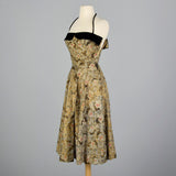 1940s Halter Dress with Abstract Gold Silkscreen Print