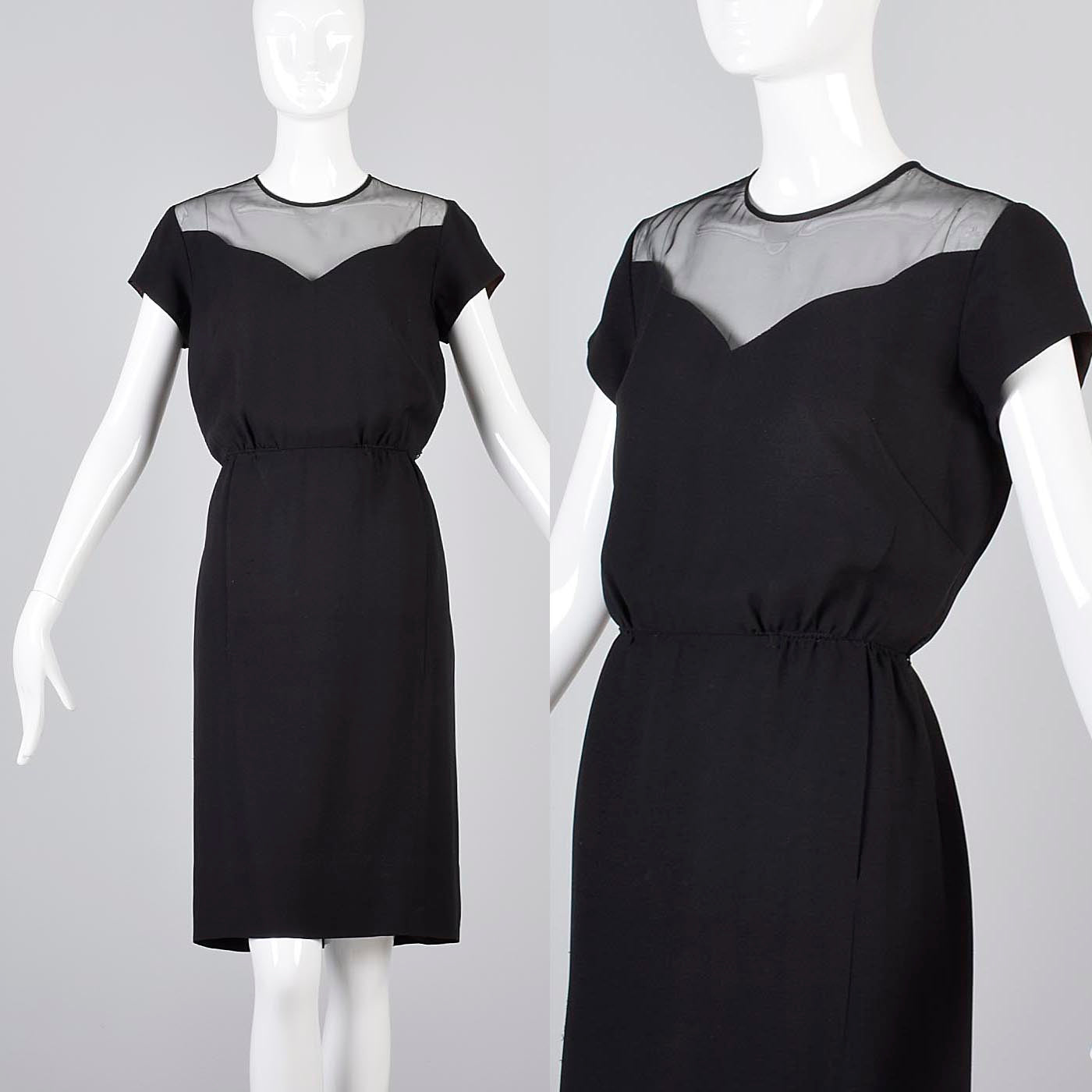 1960s Little Black Dress with Sheer Chiffon Shoulders