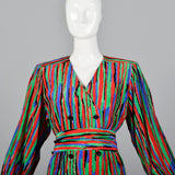 1980s Yves Saint Laurent Colorful Stripe Print Dress