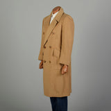 Large 1970s Coat Double Breasted Tan Winter Overcoat