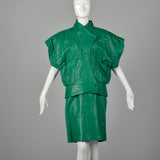 Medium Michael Hoban for North Beach Leather 1980s Green Leather Skirt Set