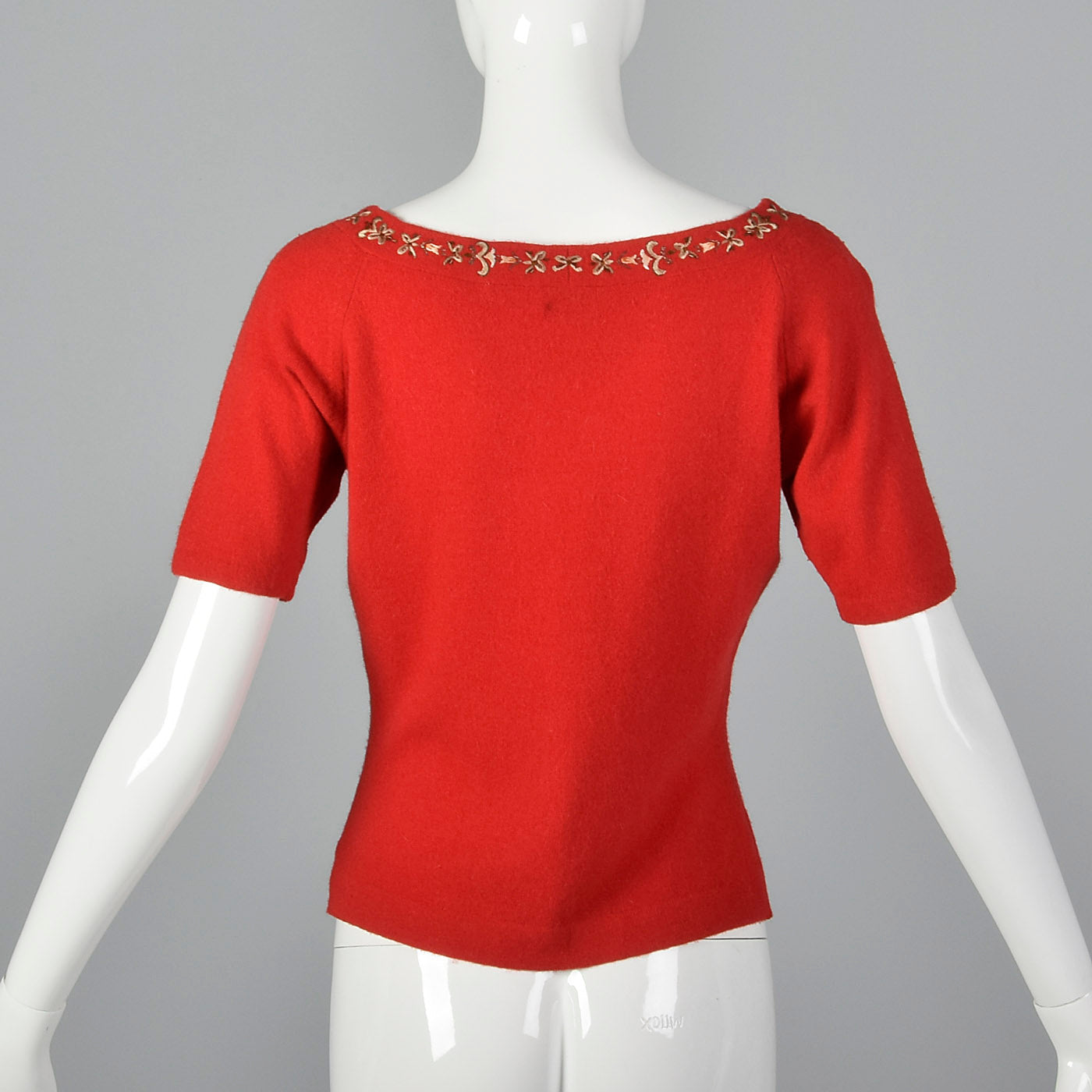 1950s Red Sweater with Metal Thread Trim