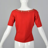 1950s Red Sweater with Metal Thread Trim