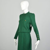 Small 1980s Adolfo Holiday Green Knit Long Sleeve Winter Sweater Dress